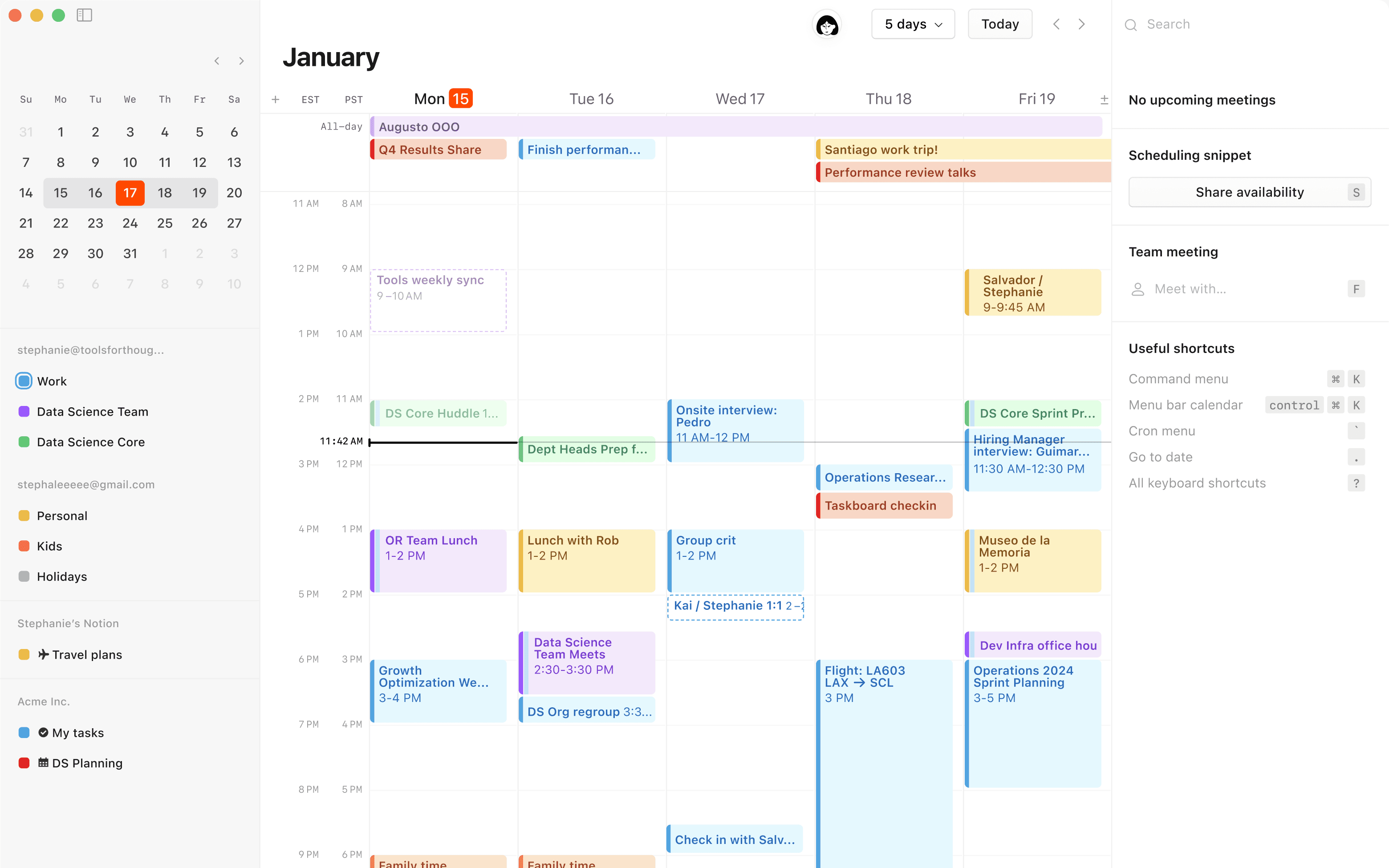 Uma captura de tela do Notion Calendar no computador