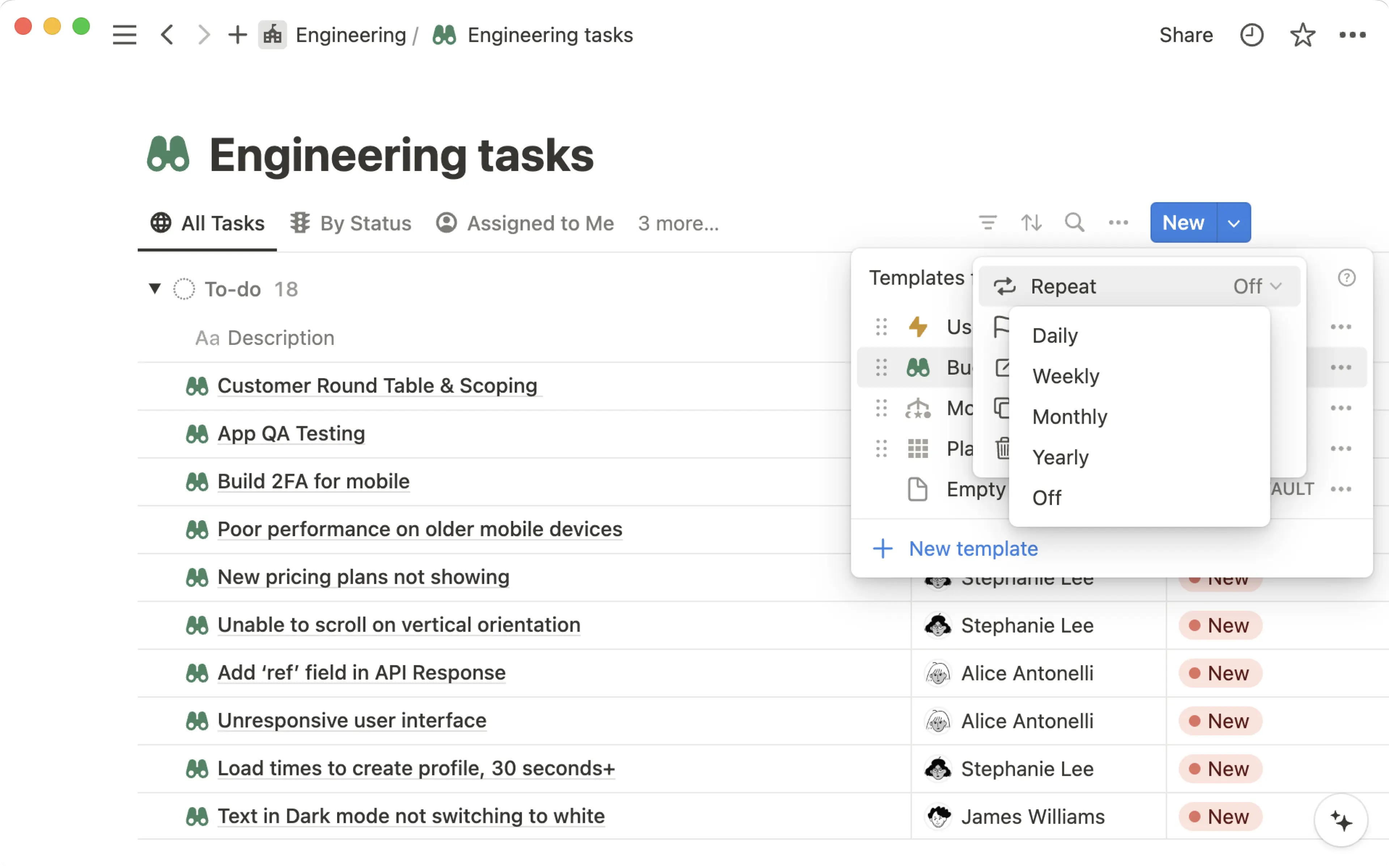 hc: repeating database templates