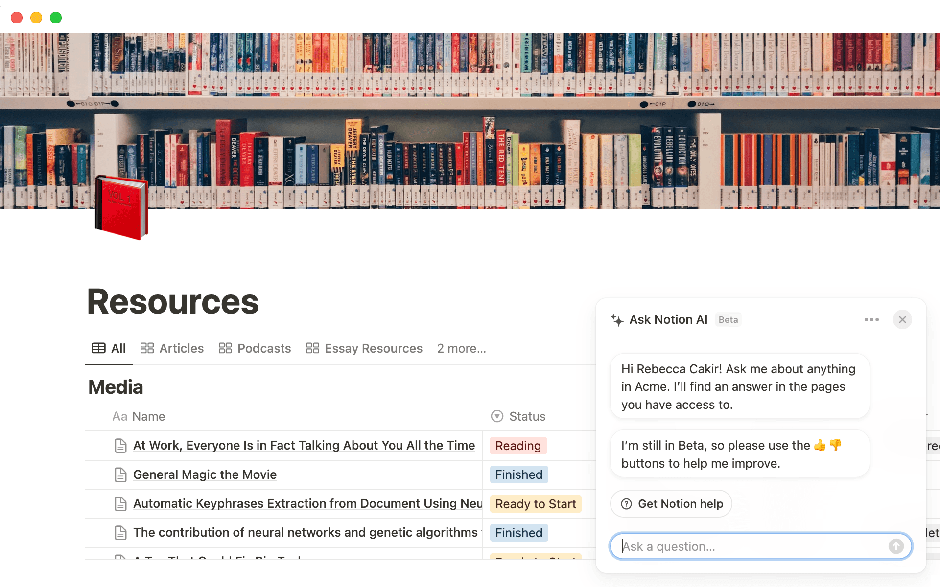 Cliquez sur les étincelles en bas à droite pour ouvrir Notion Q&A, ou passez par le menu de recherche.
