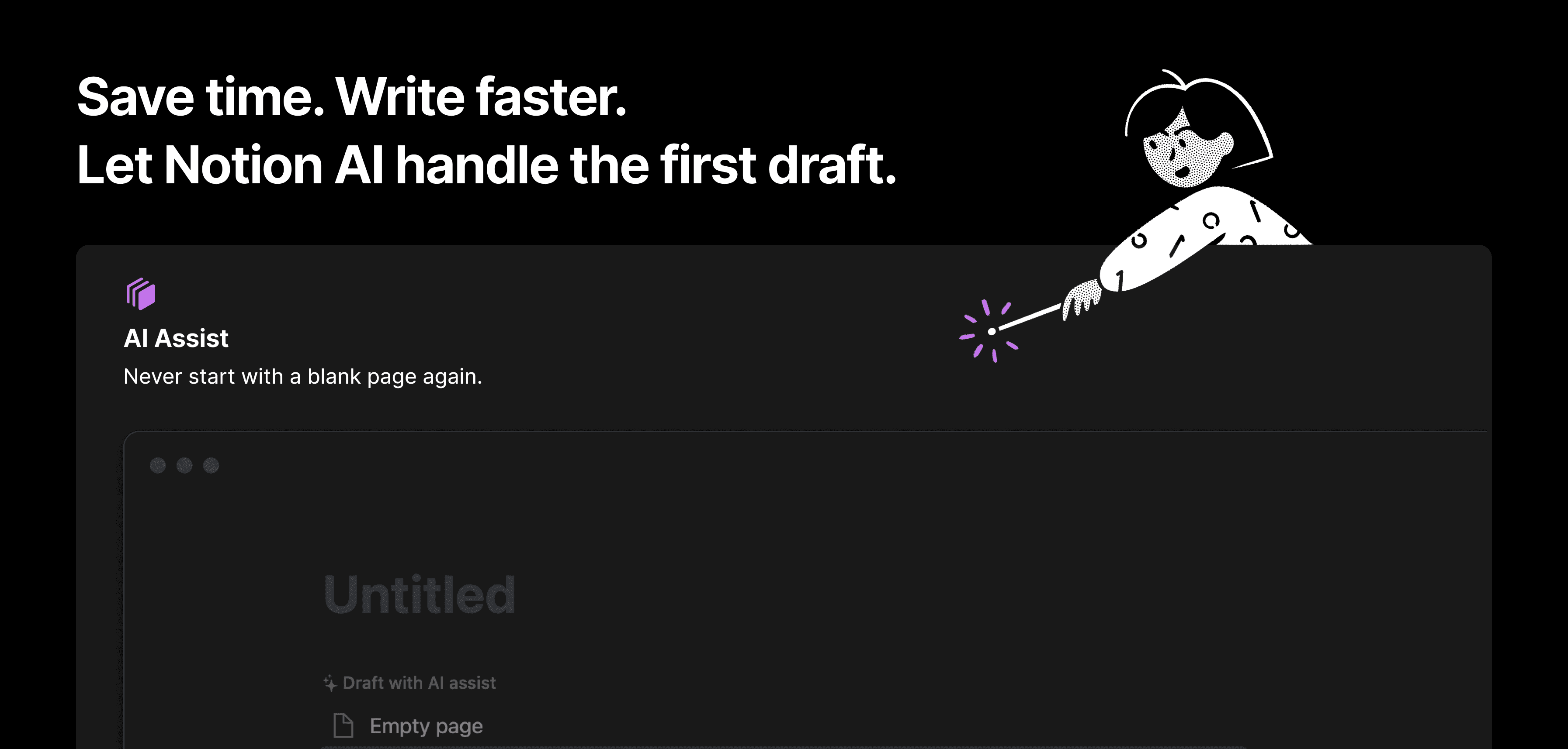 El banner central de la página de destino de la IA de Notion en noviembre de 2022.