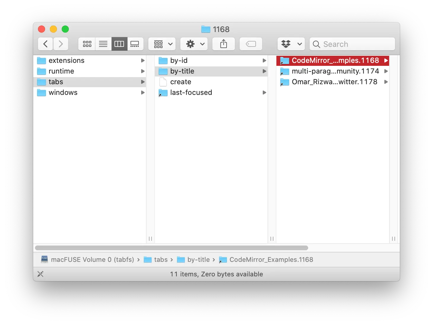 A screenshot of TabFS. Image from Omar Rizwan.