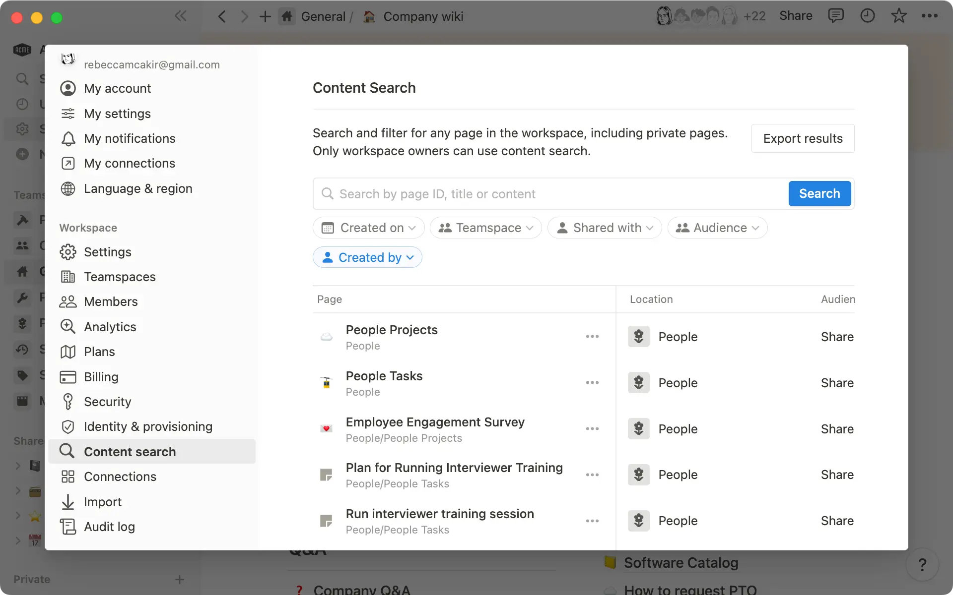 Utilisez la recherche de contenu pour trouver n’importe quel élément dans votre espace de travail.