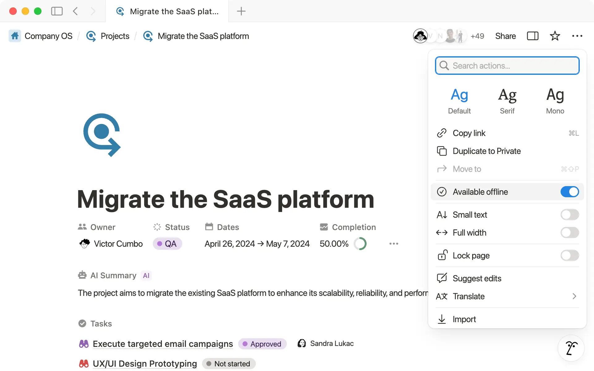 Capture d’écran du mode hors ligne