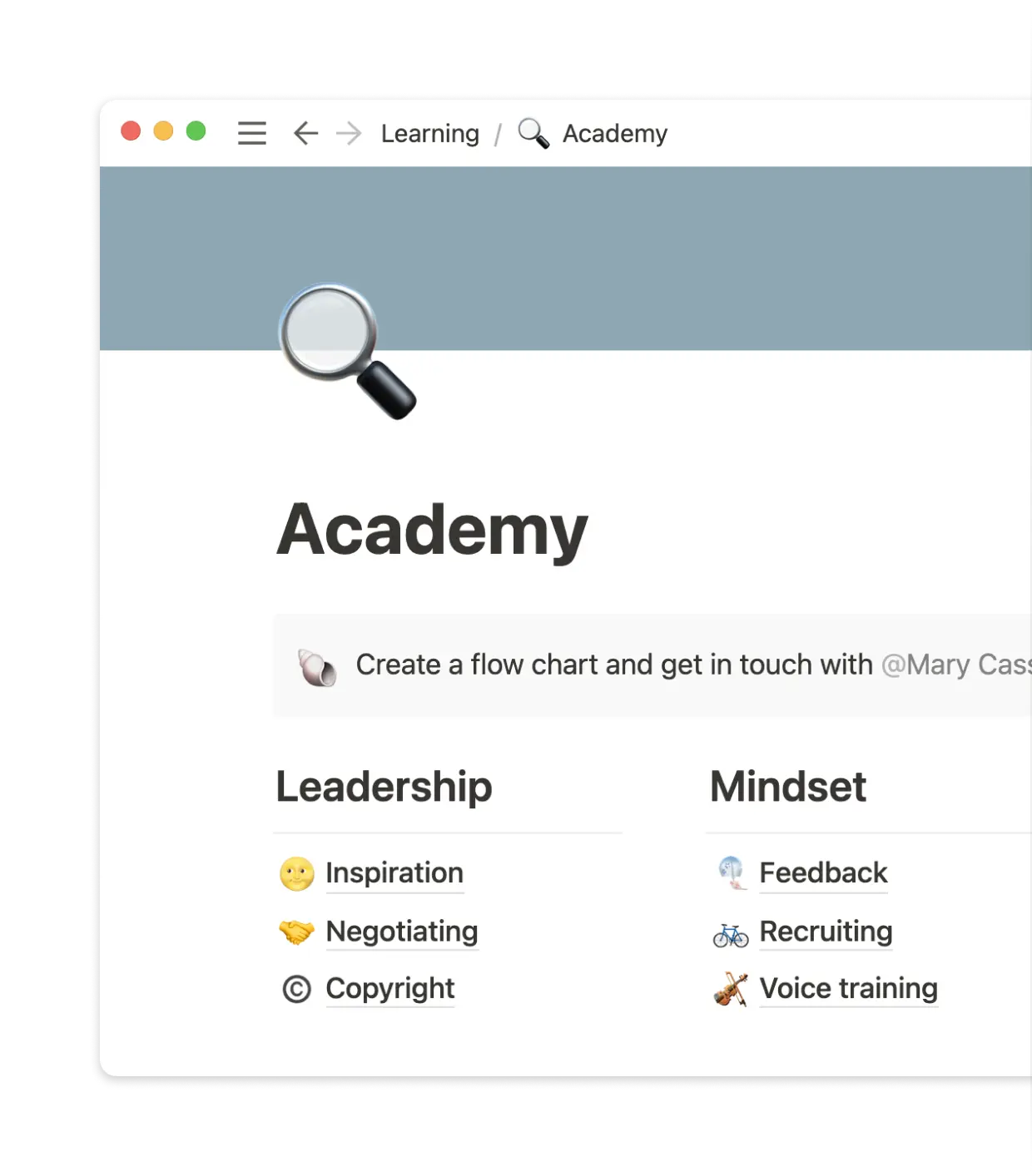 Im Academy-Bereich in Notion können Teammitglieder ihr Potential ständig weiter entfalten.