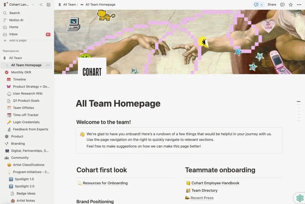 Cohart’s onboarding homepage.