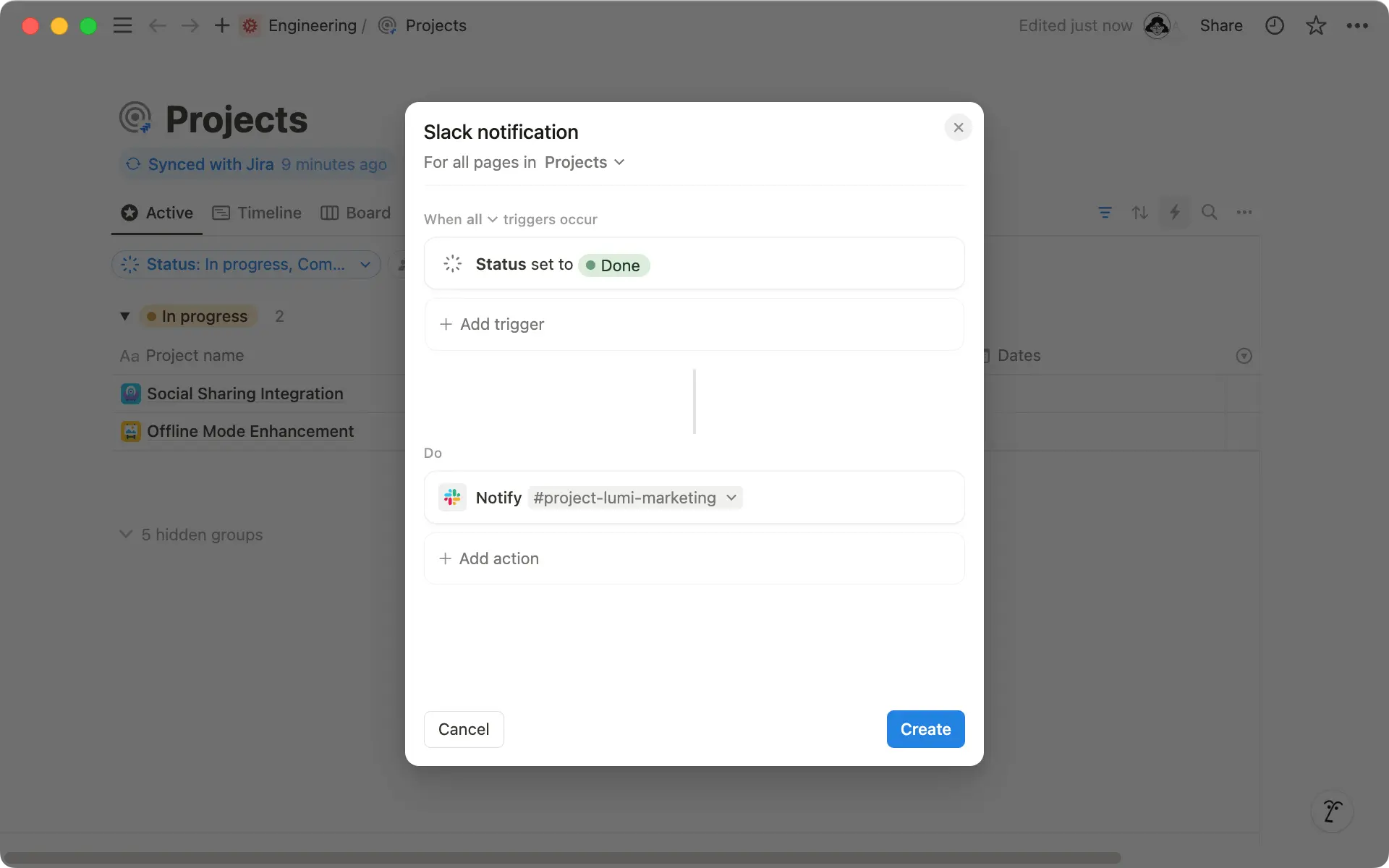 Choisissez un canal Slack pour recevoir des notifications lorsque les projets sont terminés.