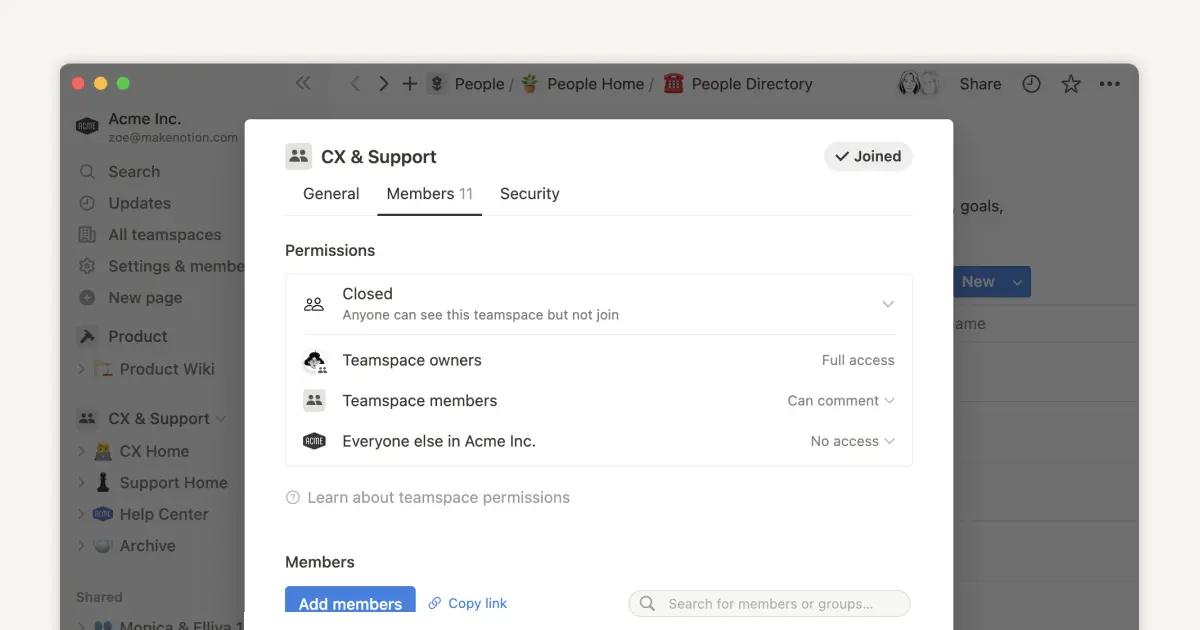 Configurez les bons niveaux d’accès grâce aux espaces d’équipe et aux groupes