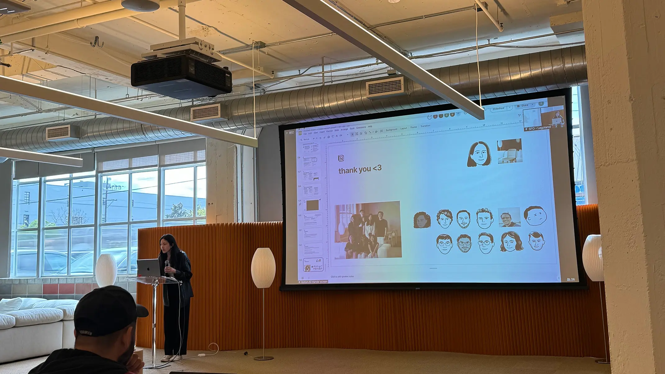 Emma, a Notion Winter ‘24 engineering intern, presents her work to the assembled company.