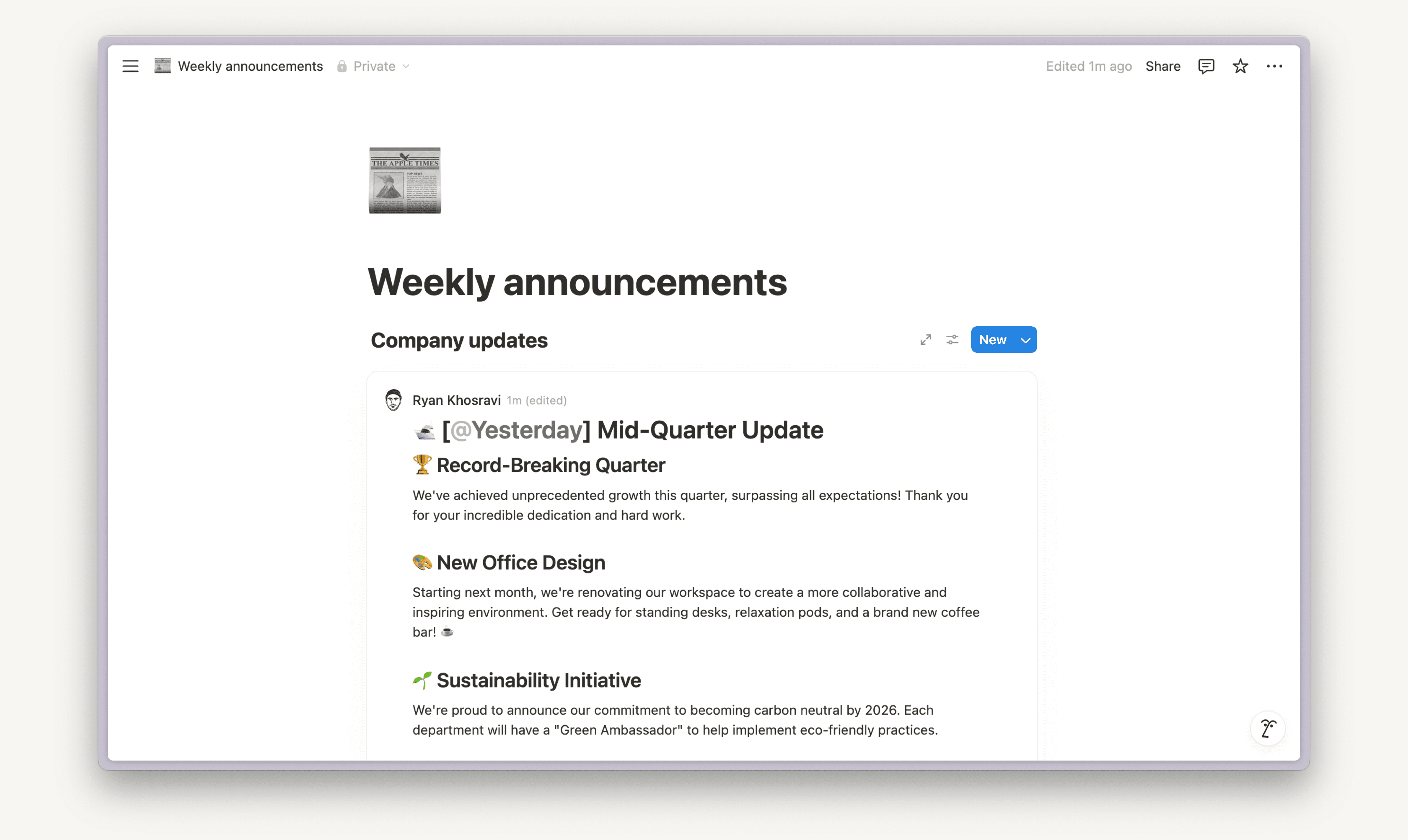HC: Beispiel für eine Feed-Ansicht