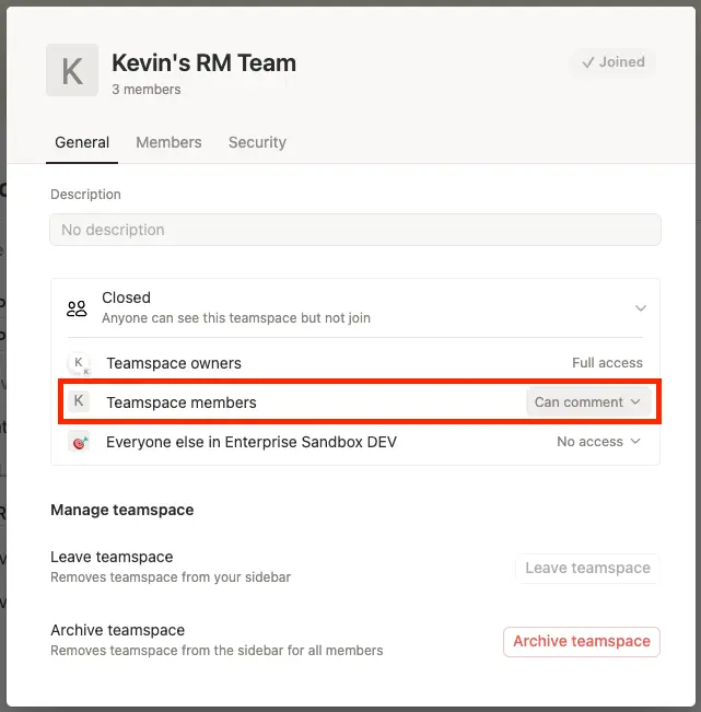 hc: Zugriffsebene für reguläre Mitglieder in einem Teamspace ändern