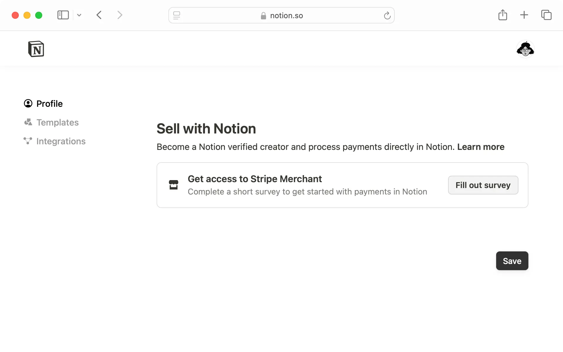 Si vous souhaitez vendre par l’intermédiaire de Notion, remplissez le questionnaire pour avoir accès à Stripe Merchant.