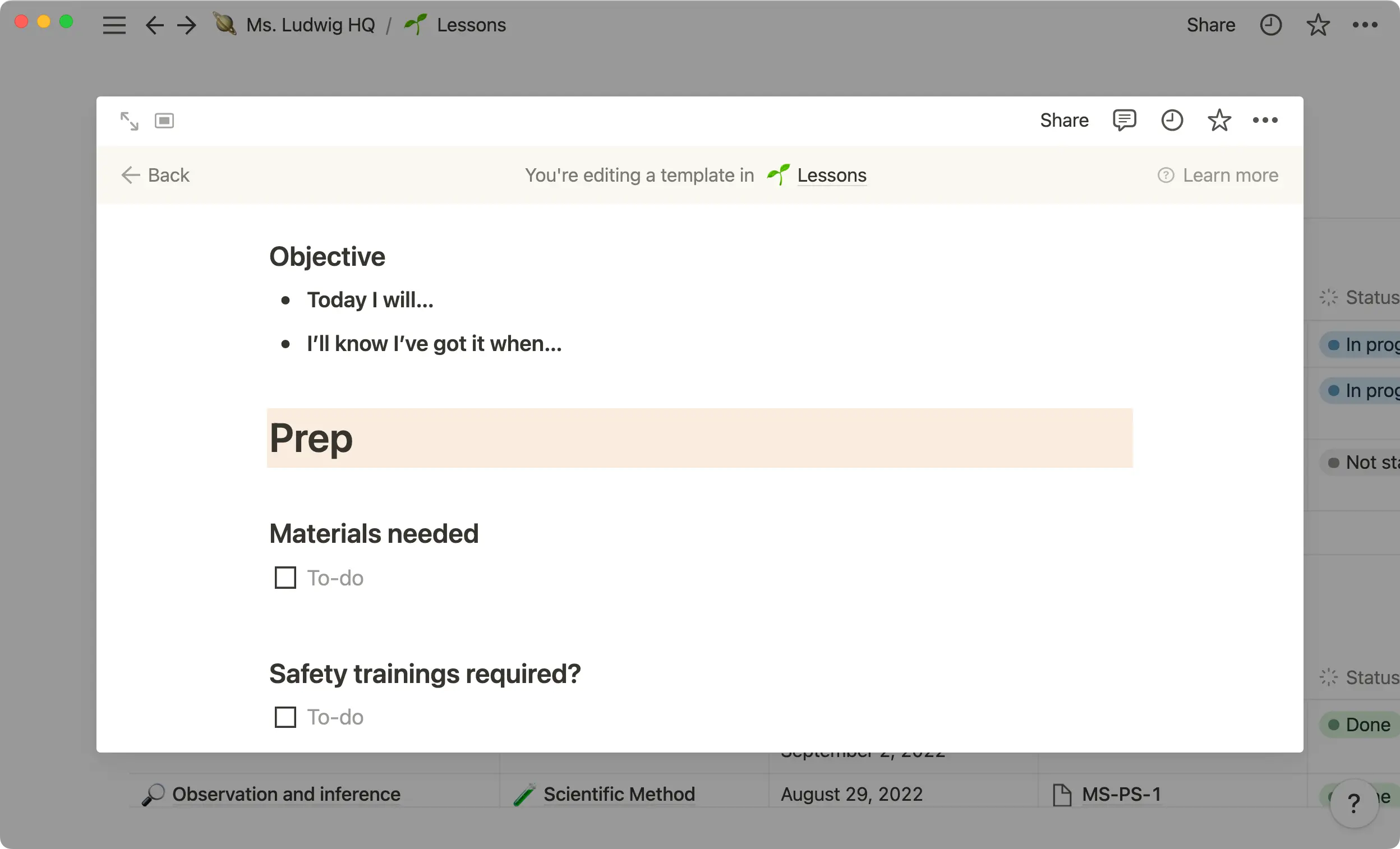 Customizable database templates create predictable structure for planning.