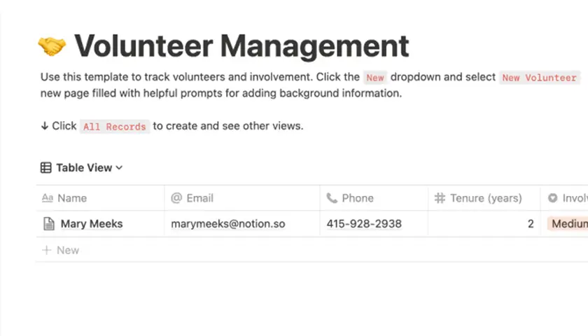 Image de produit de modèle de gestion des bénévoles