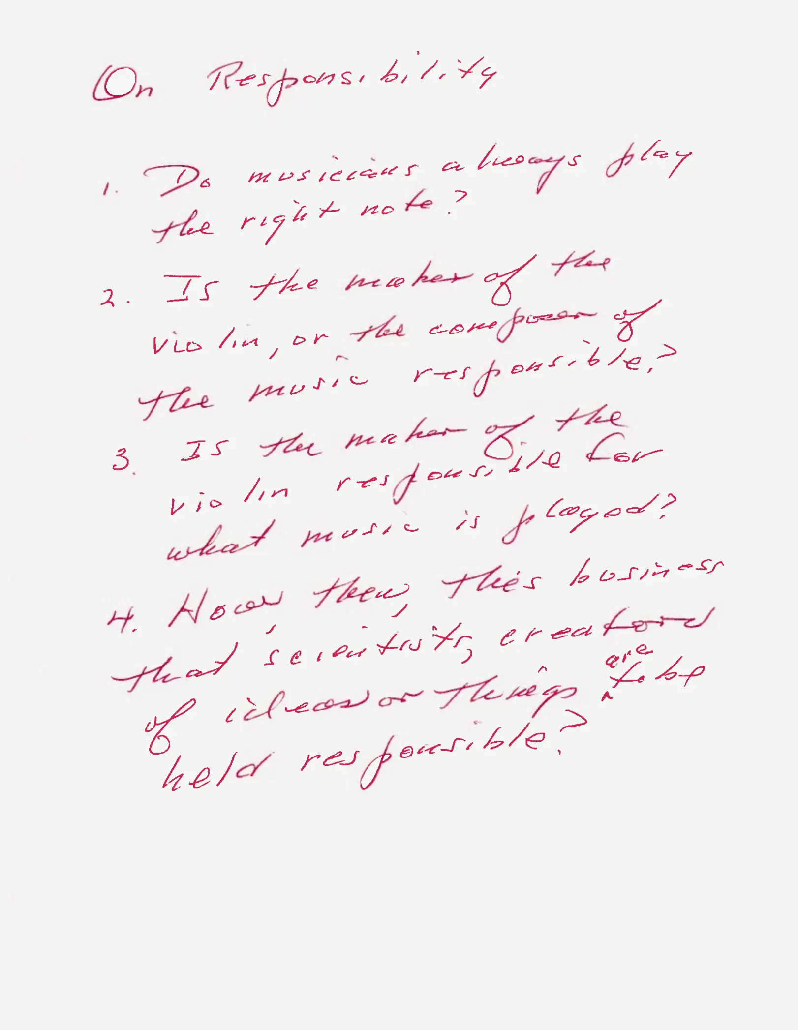 Hamming’s handwritten notes, titled “On Responsibility,” from the NPS. Image from the Naval Postgraduate School.