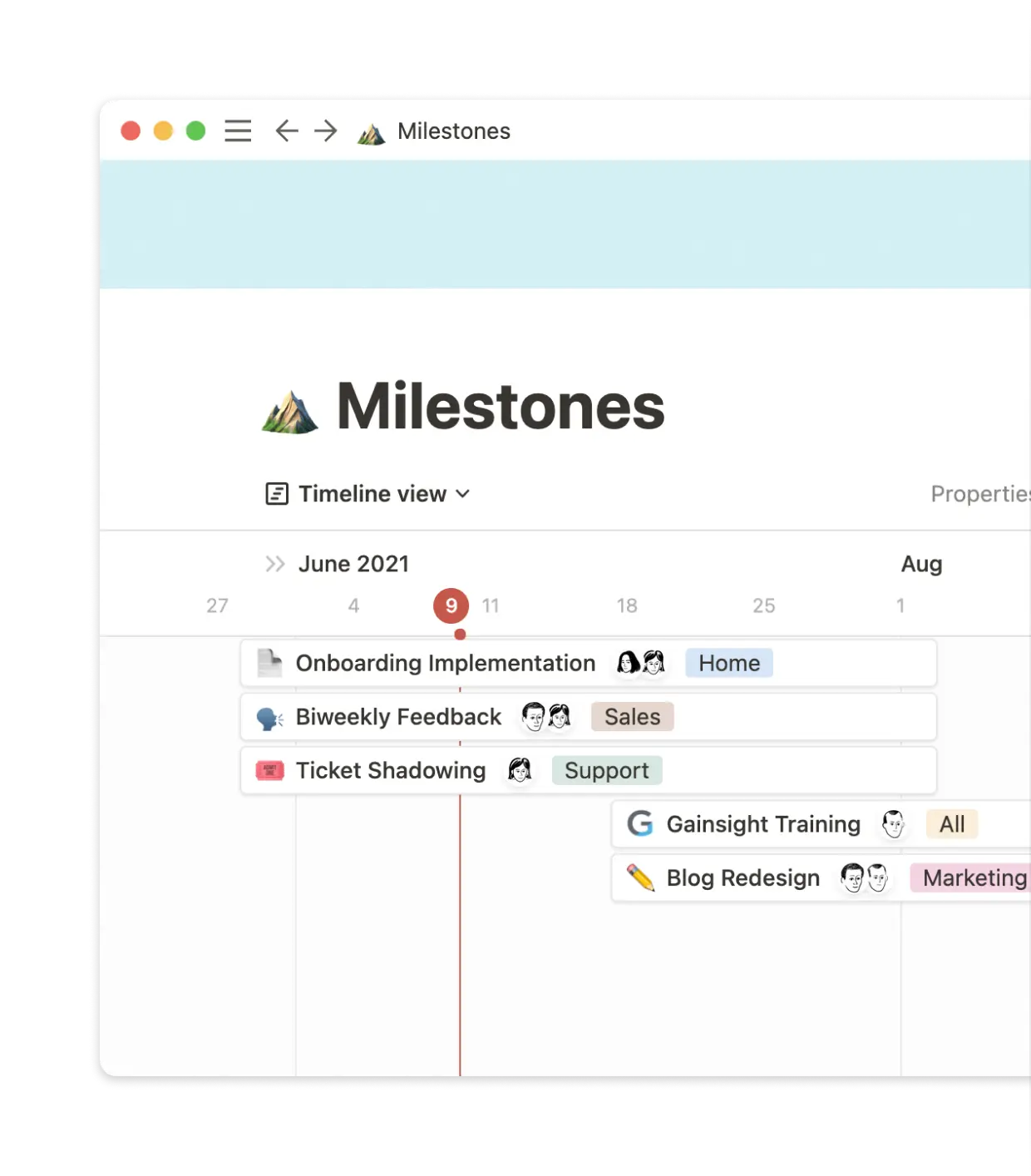 Mit der Timeline-Option von Notion wissen unsere Teams immer was wann ansteht.