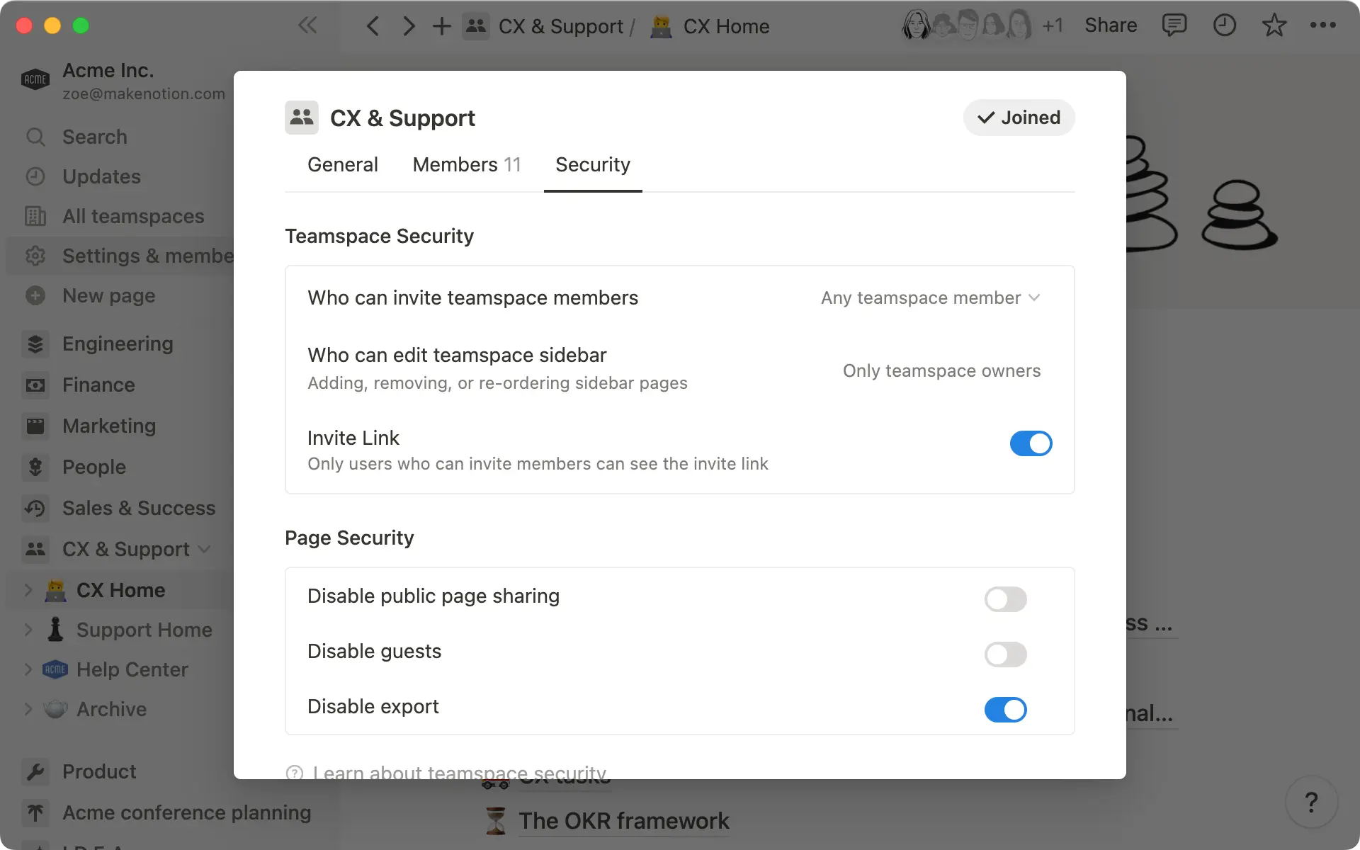 Configurez des paramètres de sécurité personnalisés pour votre espace d’équipe, pour mieux contrôler le partage externe.