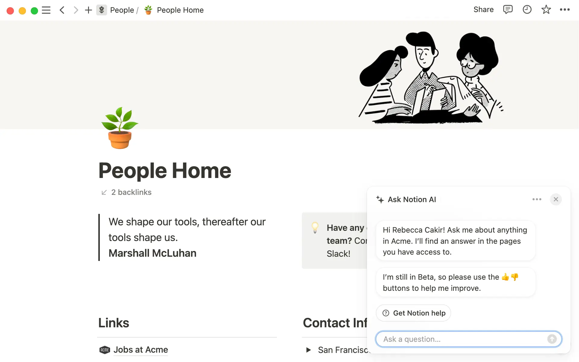 Cliquez sur l’étincelle en bas à droite pour ouvrir Notion Q&A ou passez par le menu de recherche.