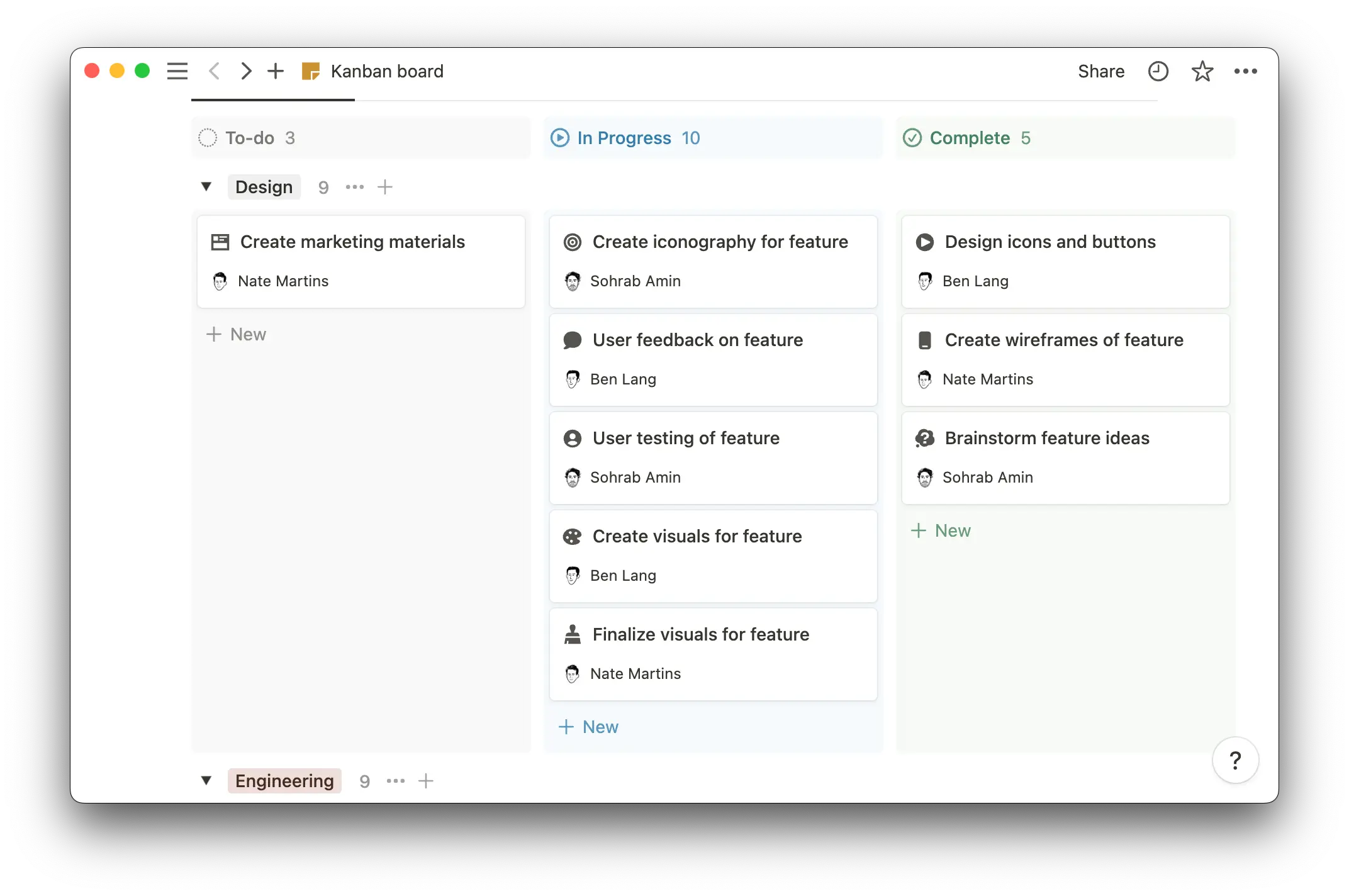 Add detailed content to each task (such as task owner, description, and department).