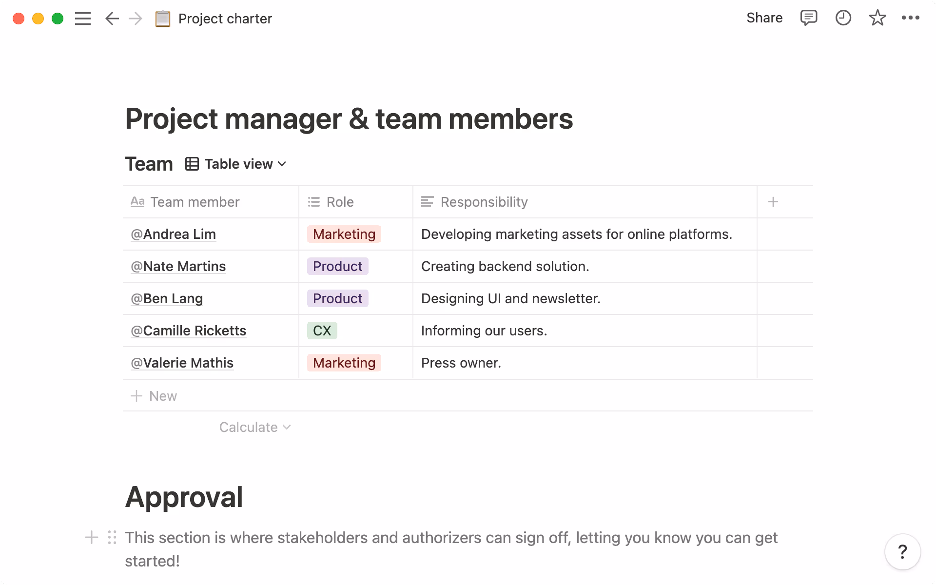 Project charter template - teammates