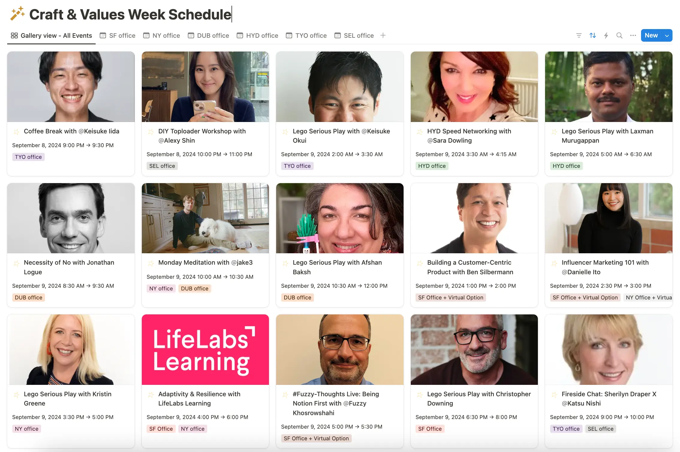 The hub where we housed information about all 60 sessions