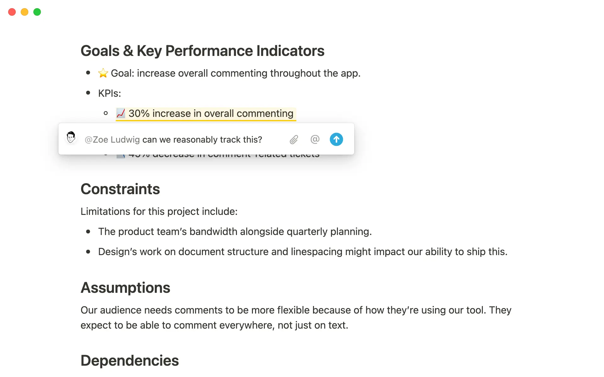 Collaborate with teammates using comments.
