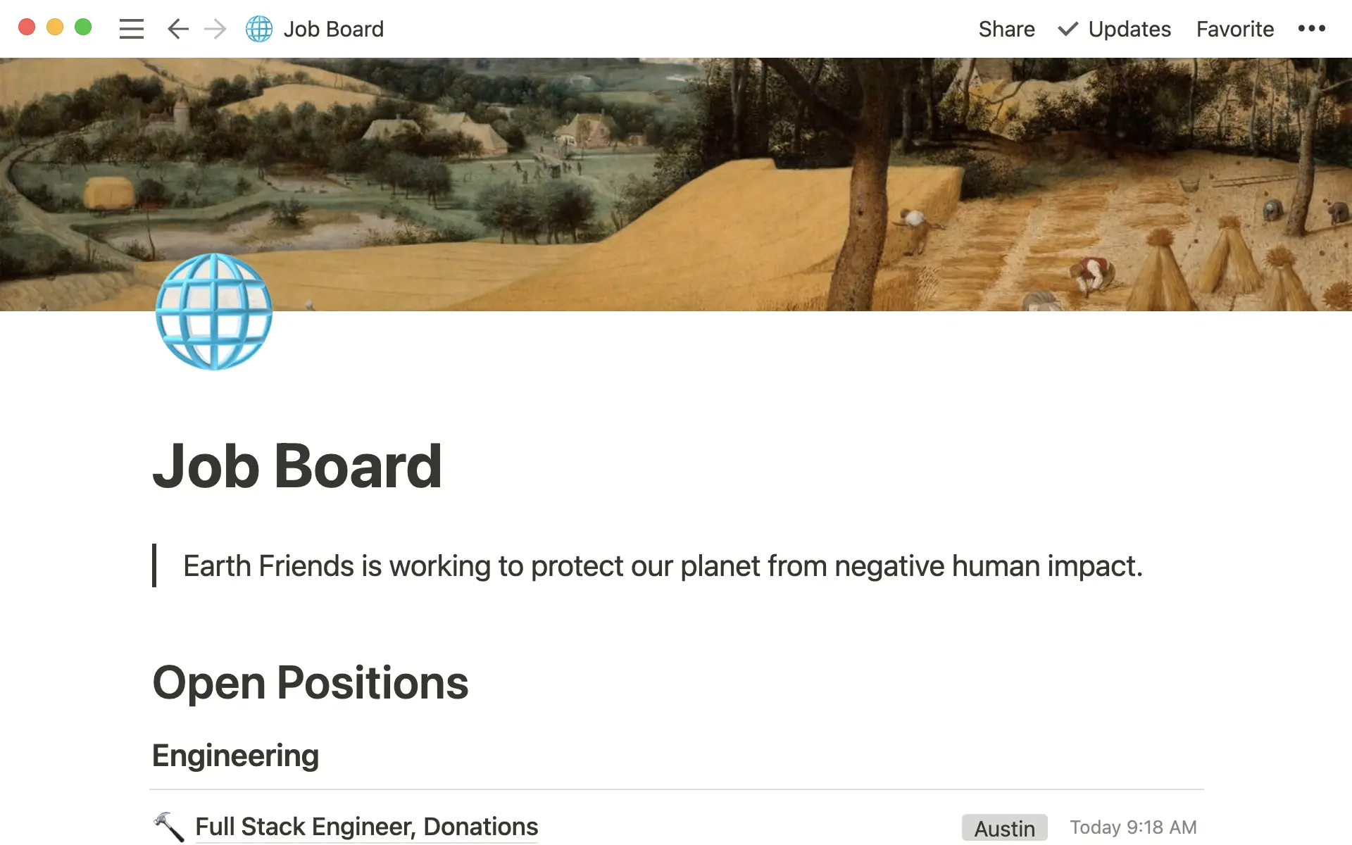 Document du tableau des offres d’emploi montrant les différentes offres d’emploi au sein d’organisations à but non lucratif et leurs emplacements respectifs.