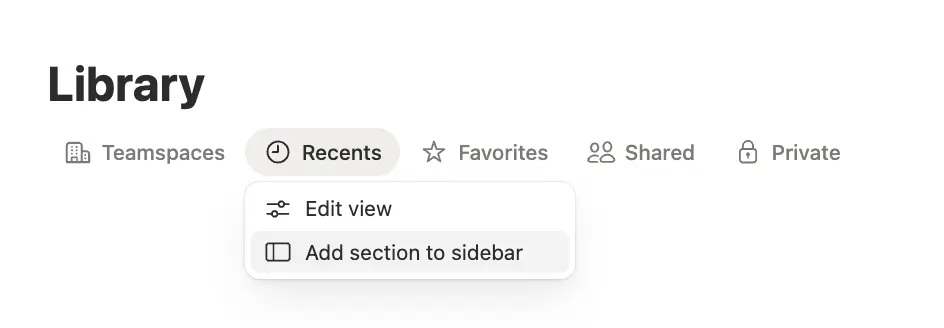Add section to the sidebar within Library.