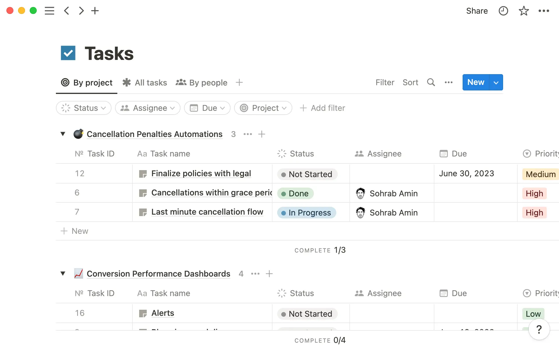 Una base de datos de tareas puede incluir información esencial, como el estado de la tarea, el propietario y los cronogramas.