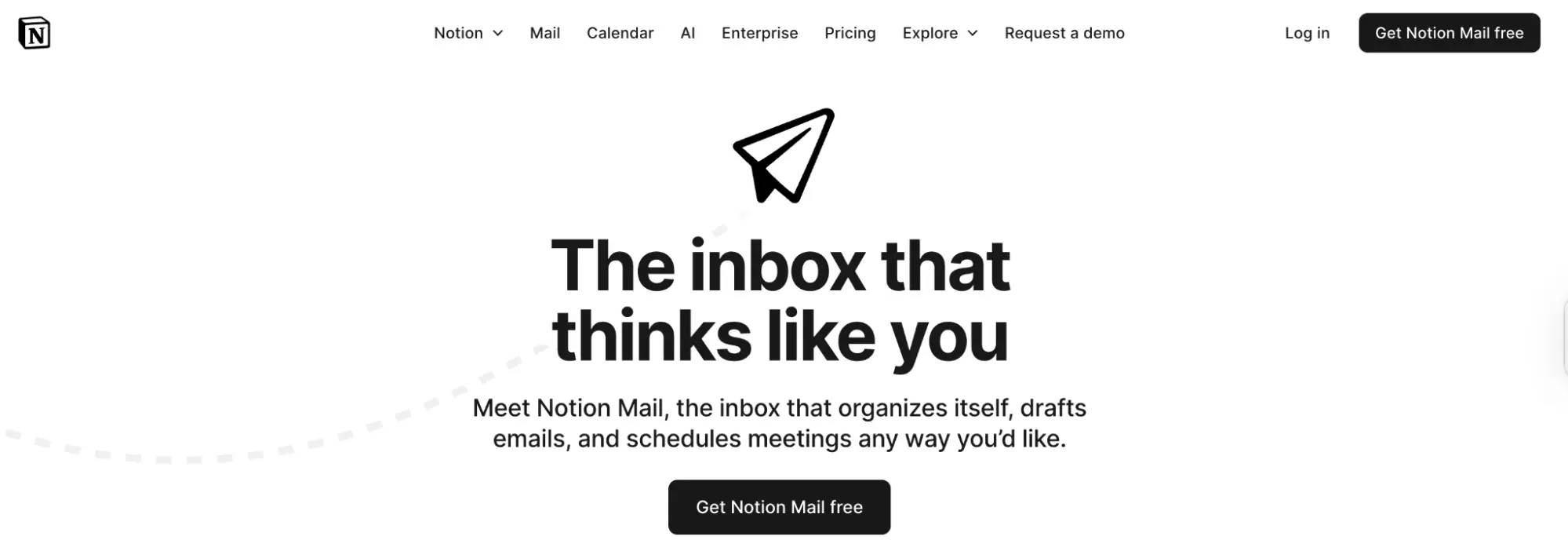Notion mail landing page