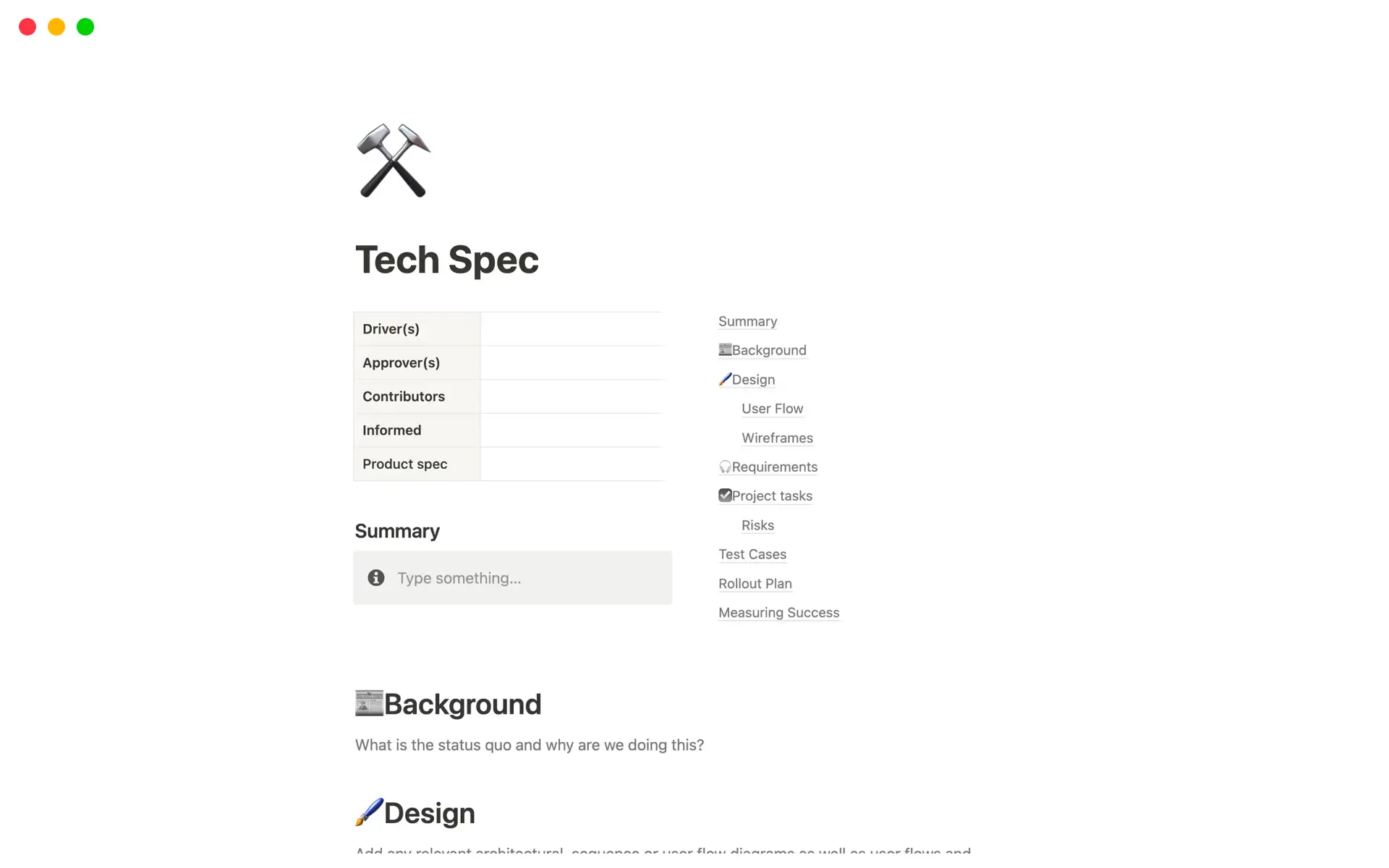 Notion’s Tech Spec template