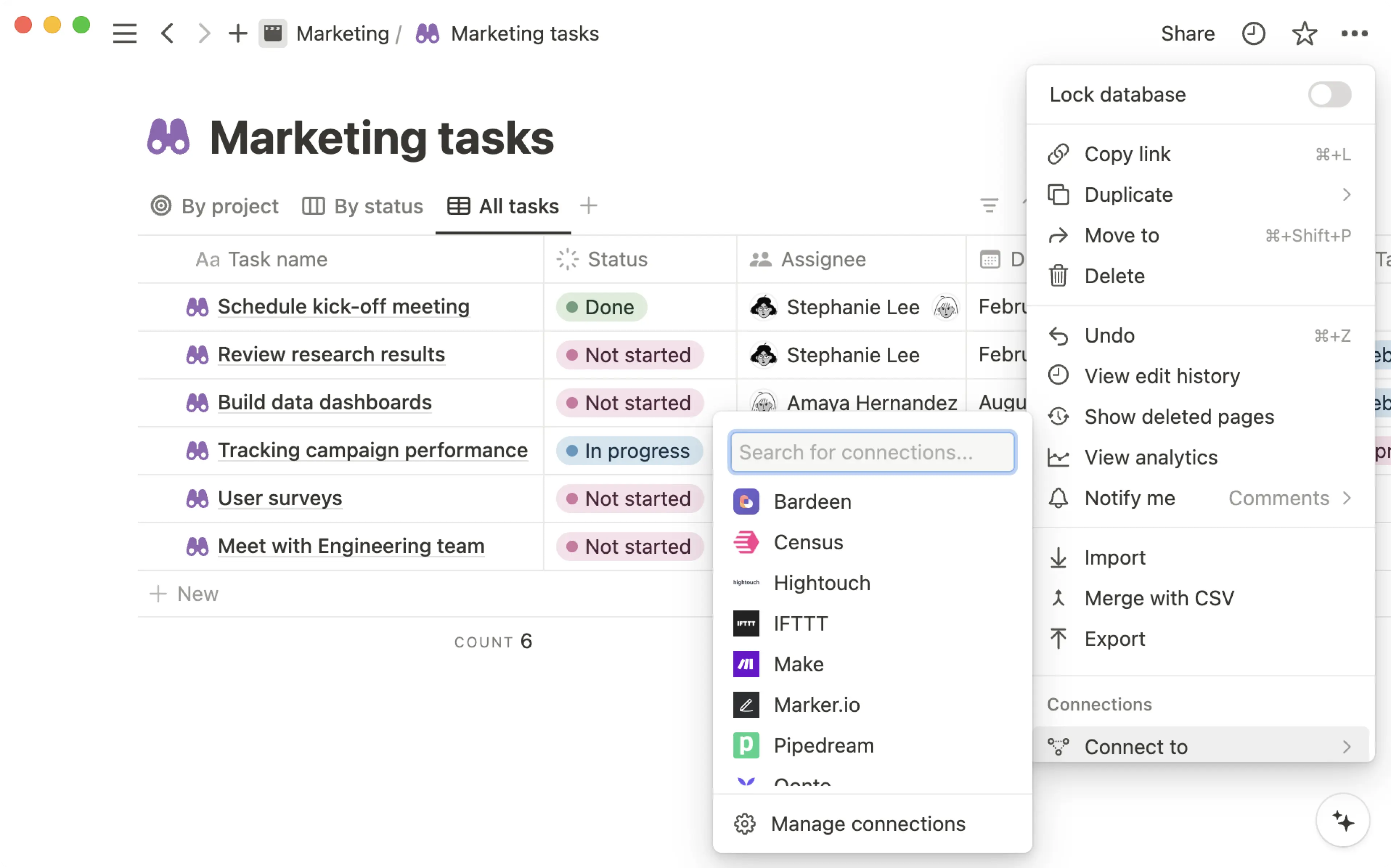 Menüpunkt Verbindungen hinzufügen