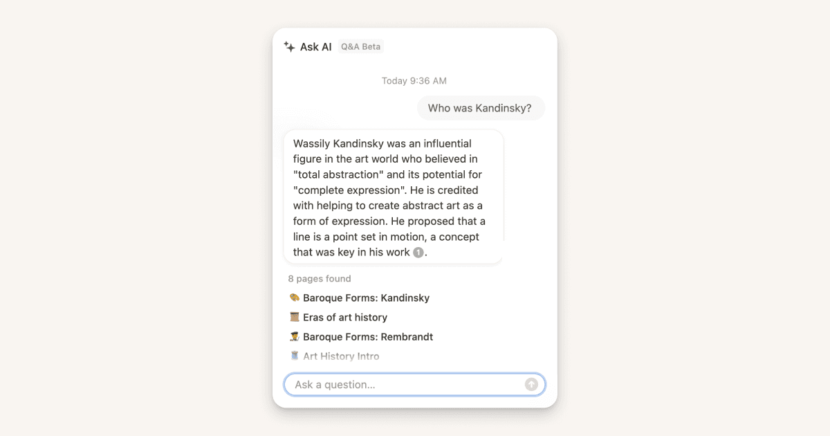 Utilisez Notion Q&A pour redécouvrir des idées et informations de votre bibliothèque de connaissances personnelle