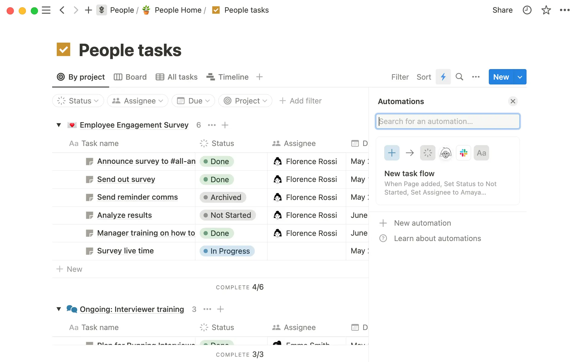 Database automations