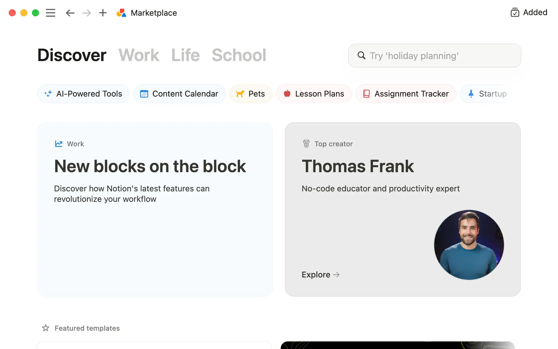 capture d’écran de la bannière de la Marketplace