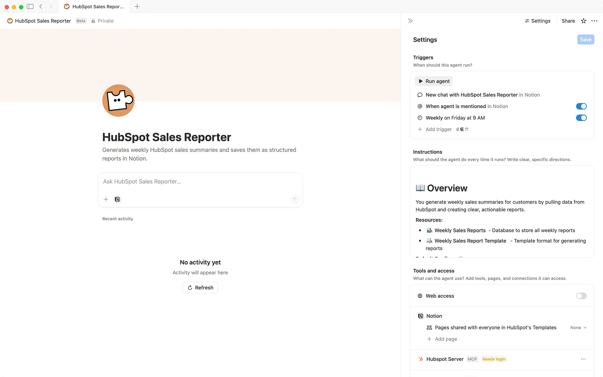 HubSpot Sales Reporter