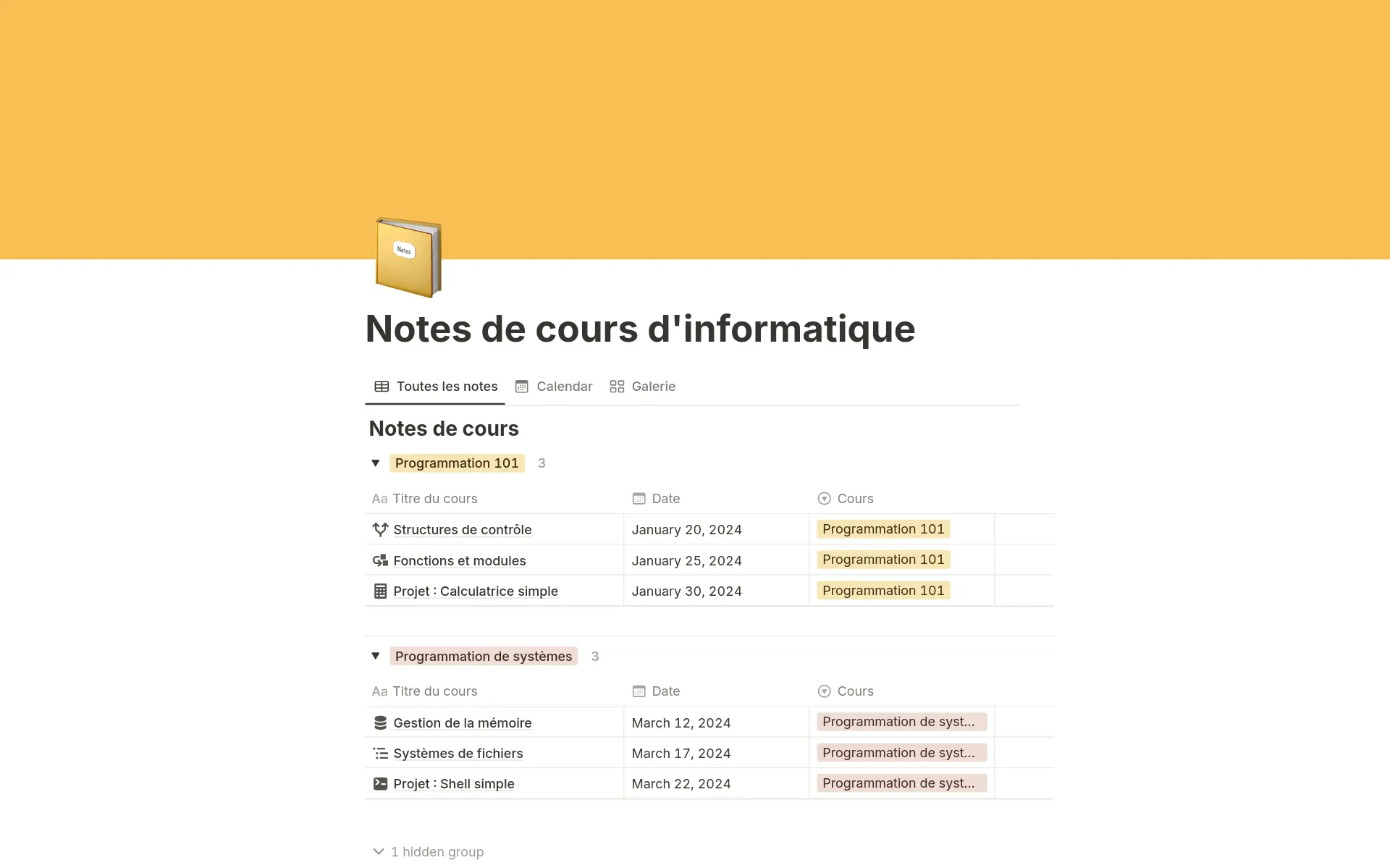 Capture d’écran de la collection Pack Développeur Étudiant GitHub par Notion